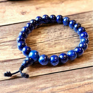 Boutique TIBET | Petit Nalanda BRACELET Elastique 17-19cm | 9mm Corde Noire Bracelet Lapis Lazuli +🎁