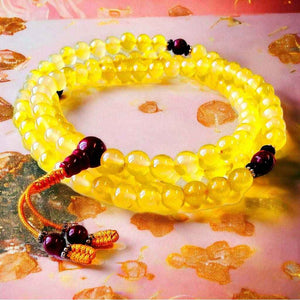 Boutique TIBET | Petit Nalanda COLLIER Jaune avec perle guru onyx rouge Mala Jade Jaune +🎁