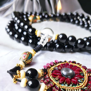 Boutique TIBET | Petit Nalanda COLLIER Perle Guru Crystal Mala Onyx et Perles Métalliques +🎁