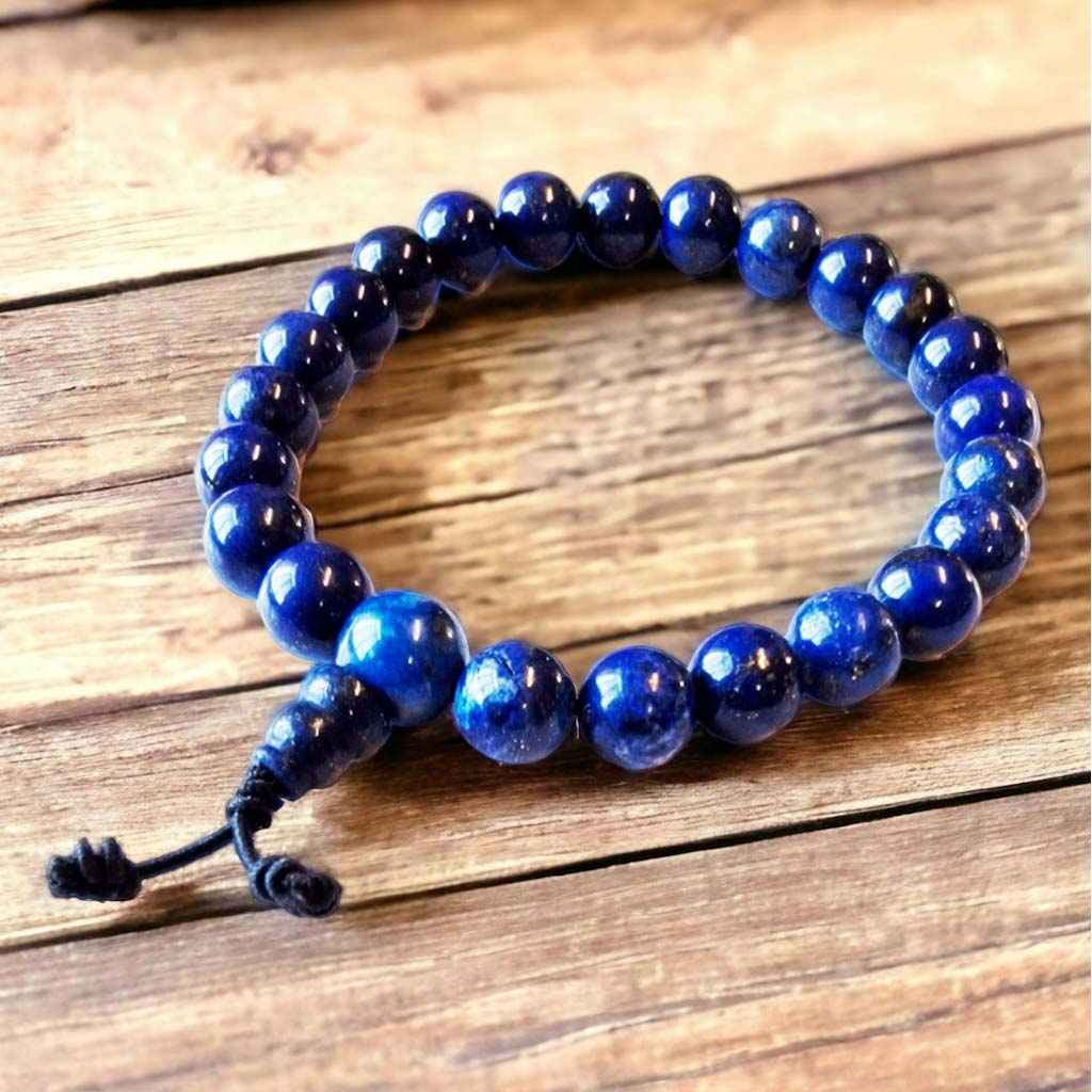 Boutique TIBET | Petit Nalanda BRACELET Elastique 17-19cm | 9mm Corde Noire Bracelet Lapis Lazuli +🎁