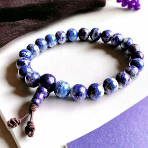 Boutique TIBET | Petit Nalanda BRACELET Elastique 15-17cm | 8mm Corde Marron Bracelet Lapis Lazuli +🎁