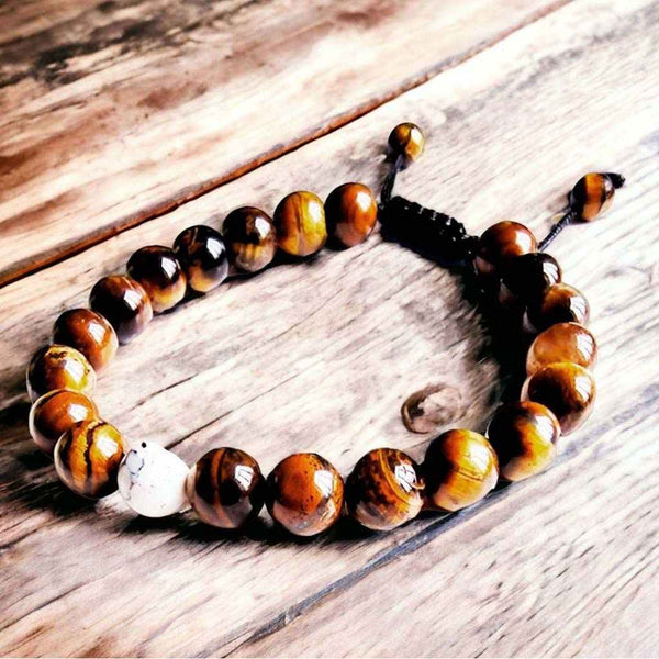 Boutique TIBET | Petit Nalanda BRACELET Œil de Tigre + Howlite | Ajustable 16-18cm Bracelet Œil de Tigre +🎁