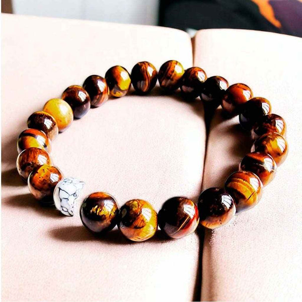 Boutique TIBET | Petit Nalanda BRACELET Œil de Tigre + Howlite | Elastique 16-18cm Bracelet Œil de Tigre +🎁