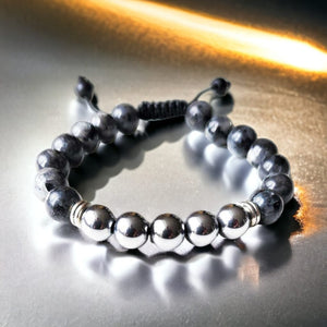 Boutique TIBET | Petit Nalanda BRACELET Perles Hématite | Ajustable Bracelets Larvikite +🎁