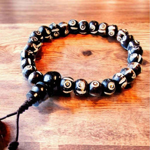 Boutique TIBET | Petit Nalanda BRACELET Noir 10mm | Elastique Bracelets Œil de Bouddha +🎁