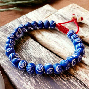 Boutique TIBET | Petit Nalanda BRACELET Bleu 10mm | Ajustable Bracelets Œil de Bouddha +🎁