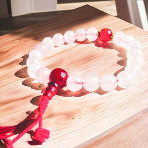 Boutique TIBET | Petit Nalanda BRACELET Avec perle Mantra | Elastique Bracelets Quartz Rose +🎁