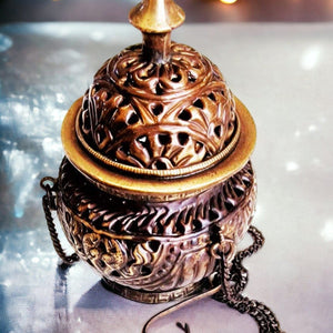 Boutique TIBET | Petit Nalanda BRULEURS Moyen Cuivre | Avec Chaîne pour suspendre 14cm Brûleurs Encens Précieux Vase +🎁