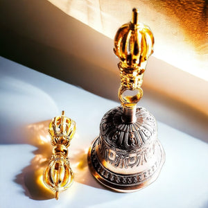 Boutique TIBET | Petit Nalanda CLOCHE Grand 19cm 550grs | Gold Cloche et Vajra
