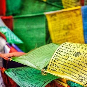 Boutique TIBET | Petit Nalanda DRAPEAUX 5X Grand 37x27cm - 5 Rouleaux de 5 - Long 150cm X 5 Drapeaux Prières 5 Rouleaux de 5