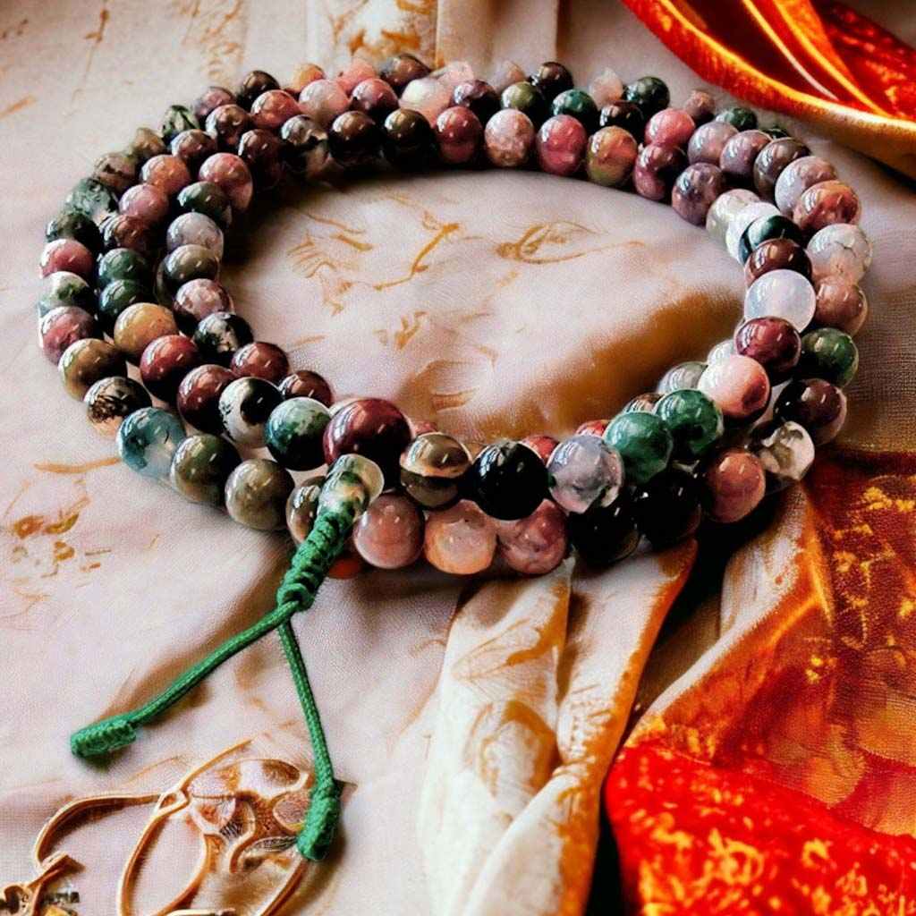 Boutique TIBET | Petit Nalanda COLLIER Mala Agates Mousses +🎁