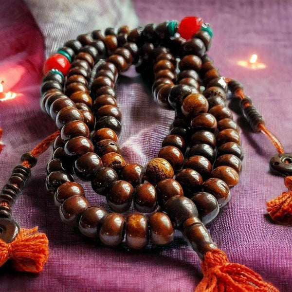 Boutique TIBET | Petit Nalanda COLLIER Marron 8mm Mala Bouddhiste Traditionnel +🎁
