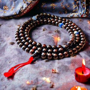 Boutique TIBET | Petit Nalanda COLLIER Mala Grenat & Lapis Lazuli +🎁