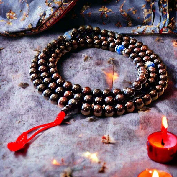 Boutique TIBET | Petit Nalanda COLLIER Mala Grenat & Lapis Lazuli +🎁