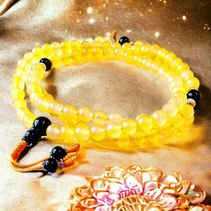 Boutique TIBET | Petit Nalanda COLLIER Jaune avec perle guru onyx noir Mala Jade Jaune +🎁