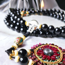 Charger l&#39;image dans la galerie, Boutique TIBET | Petit Nalanda COLLIER Perle Guru Crystal Mala Onyx et Perles Métalliques +🎁