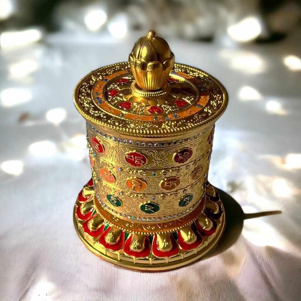 Boutique TIBET | Petit Nalanda MOULIN Grand 16cm / Gold Moulins à Prières | Accumulation du Positif