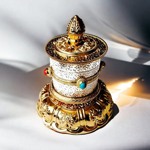 Boutique TIBET | Petit Nalanda MOULIN Moyen 12cm / Gold Moulins à Prières | Accumulation du Positif