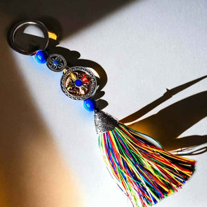 Boutique TIBET | Petit Nalanda BRACELET Bleu avec Franges Multicolores Porte-clés Amulettes +🎁