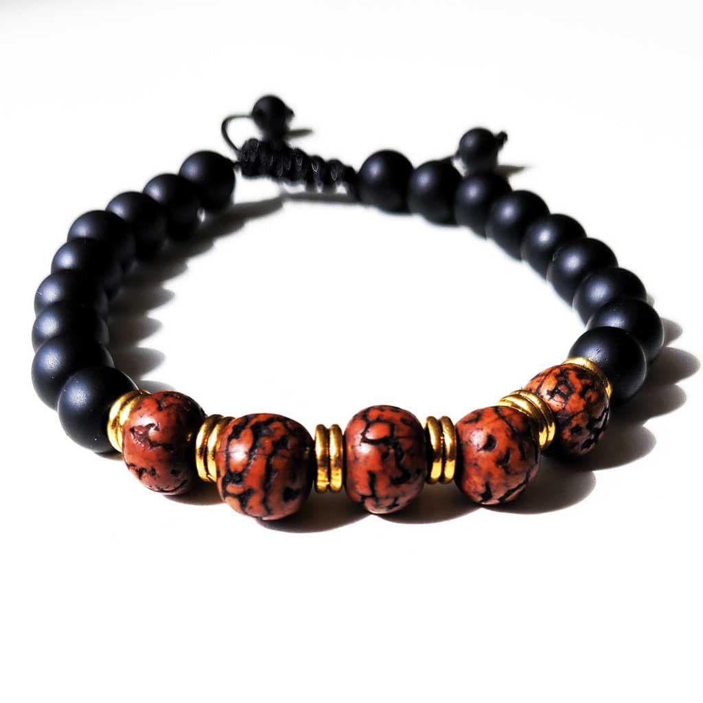 Bracelet Onyx Mat et Rudrakshas